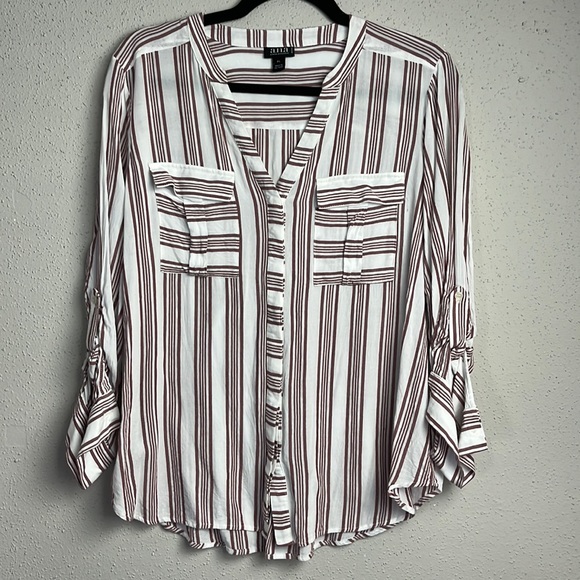 a.n.a Tops - A.n.a A New Approach Striped Button Down Blouse Shirt Sz PL